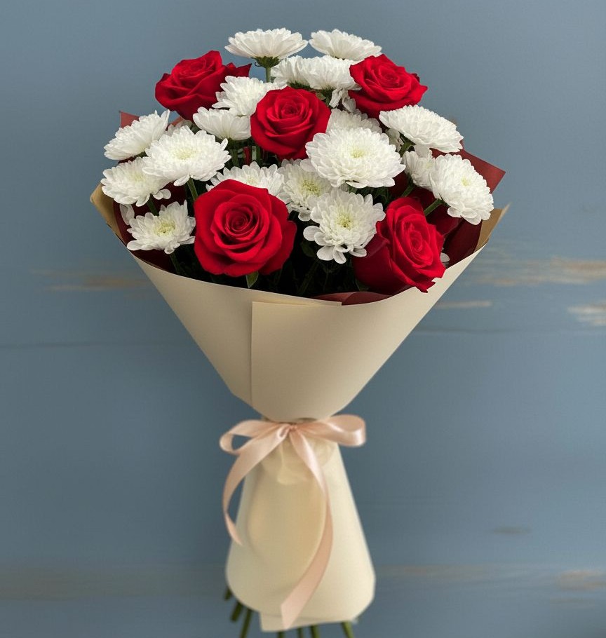 Букет цветов из: Розы и Хризантемы в Сенном