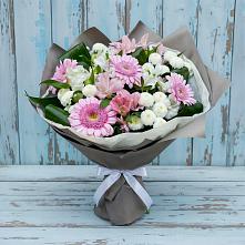 Букет цветов из:  Герберы, Альстромерии и Хризантемы #REPLACE_PRED# Сенном