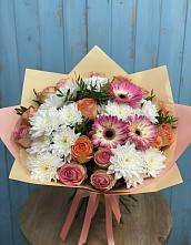 Букет цветов из:  Розы, Герберы и Хризантемы в Сенном