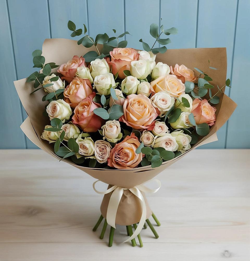 Букет цветов из: Альстромерии и Розы в Сенном