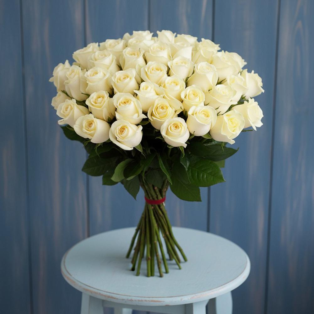Букет 51 Белая роза Эдлесс Лав в Сенном