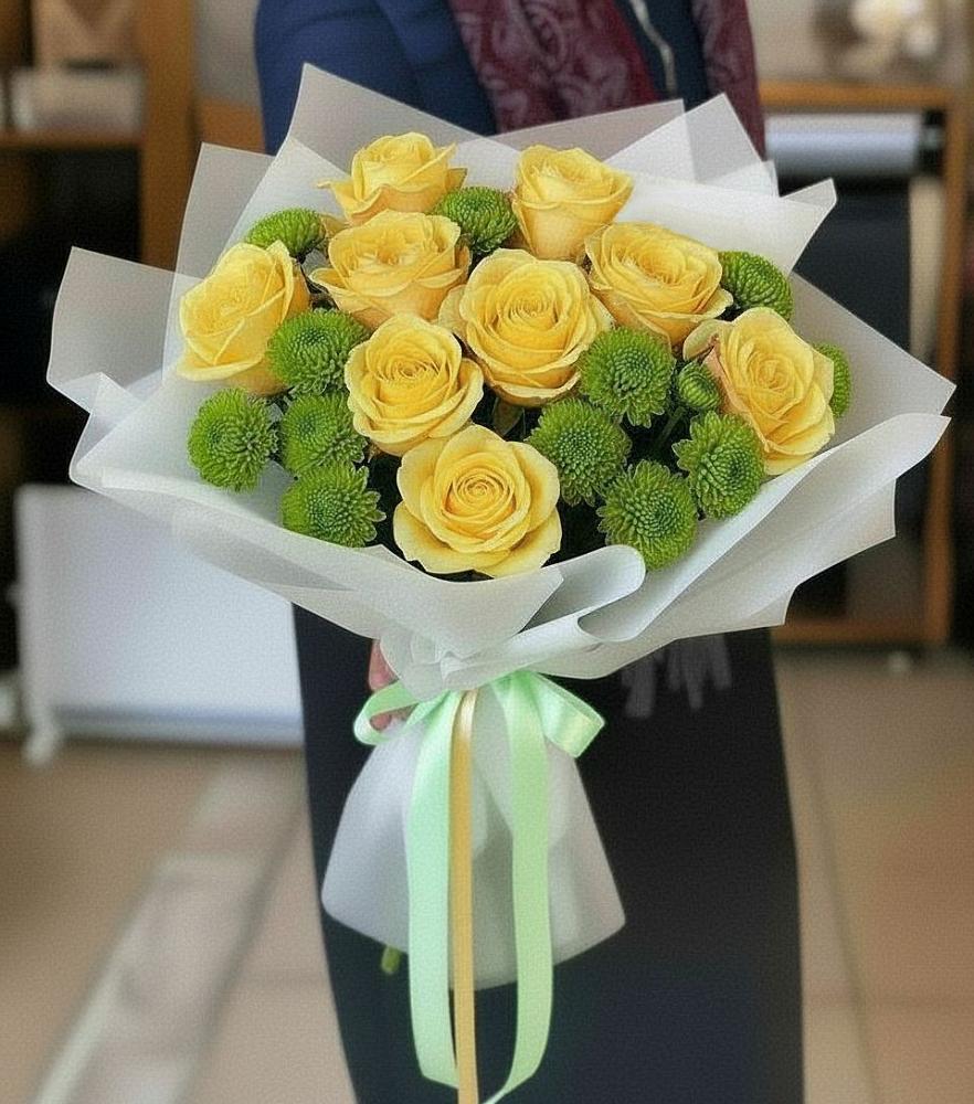 Букет цветов из: Хризантемы и Розы в Сенном