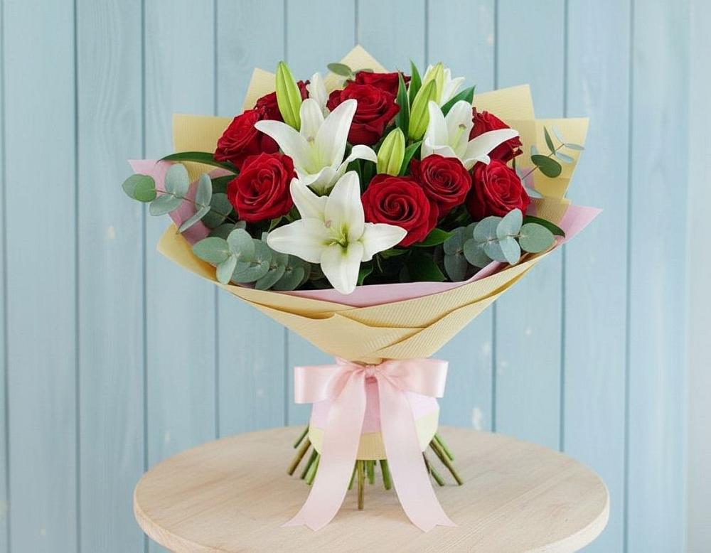 Букет цветов из: Лилии и Розы в Сенном